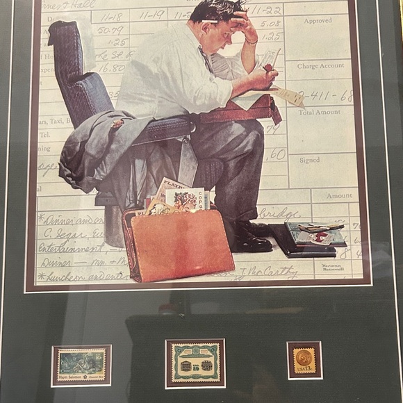 Norman Rockwell Art work 4 prints with vintage Stamps Framed Original frames